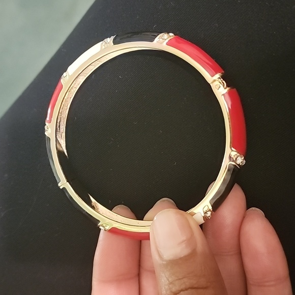 Vintage Enamel Jeweled Bamboo Design Bangle Bracelet - Picture 3 of 5